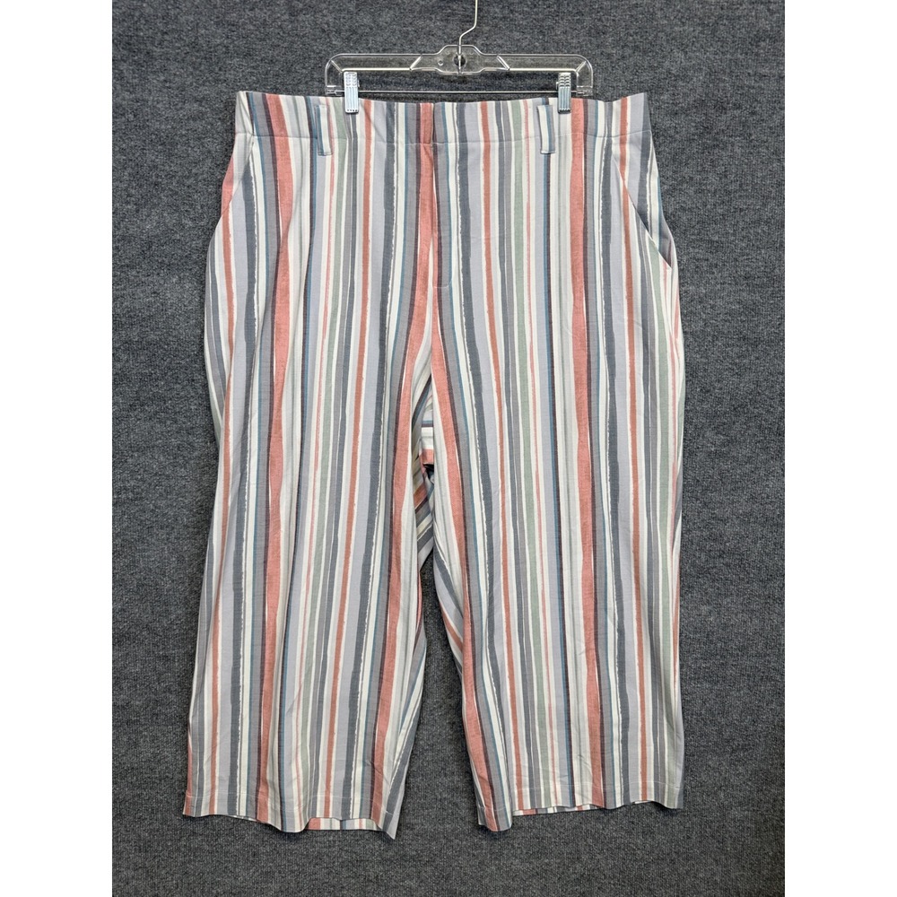 Torrid 24 Straight Leg Pants White Blue Gray Pink Striped Career Office Coastal
